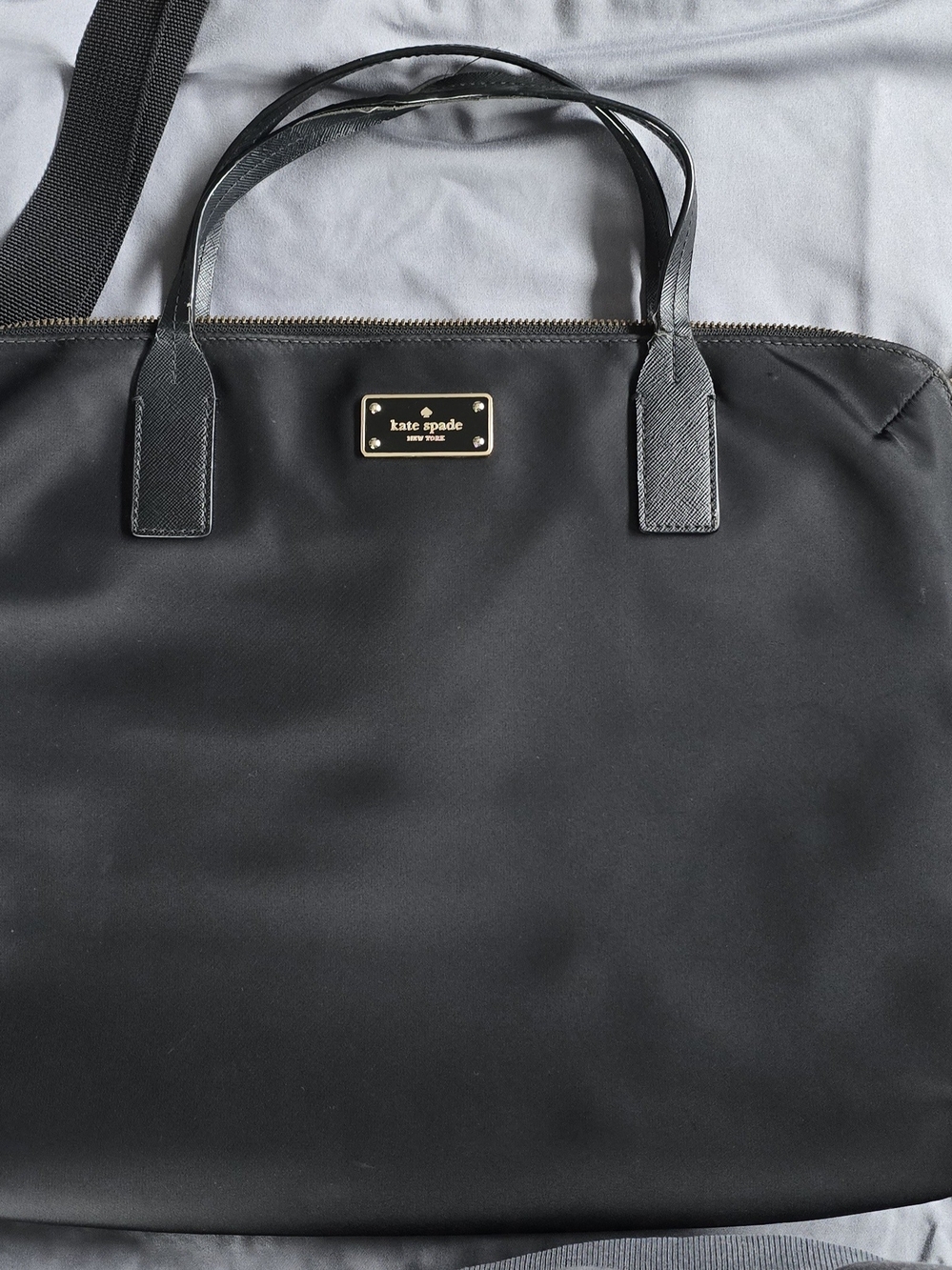 kate spade Black Nylon Tote with Gold Plaque and Zipper